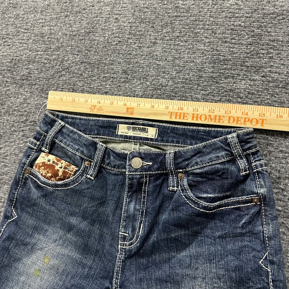 Rock & Roll Jeans Womens Size 26 Dark Wash Bootcut Mid Rise Cow Print Western - Picture 5 of 9